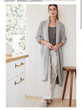 Light Gray Honeycomb Knit Open-Front Duster Cardigan- Haven Well Within